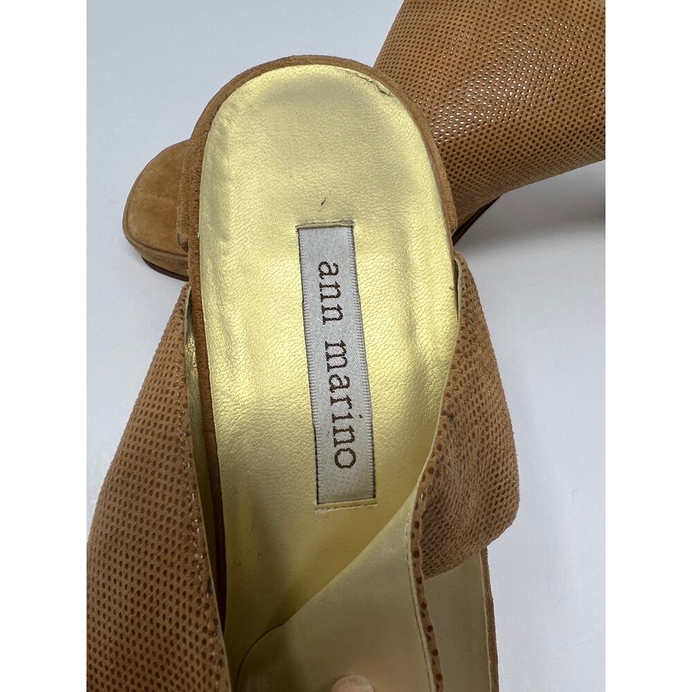 Ann Marino Leather Square Toe Camel Heel Sandals Size 10 - Picture 4 of 15